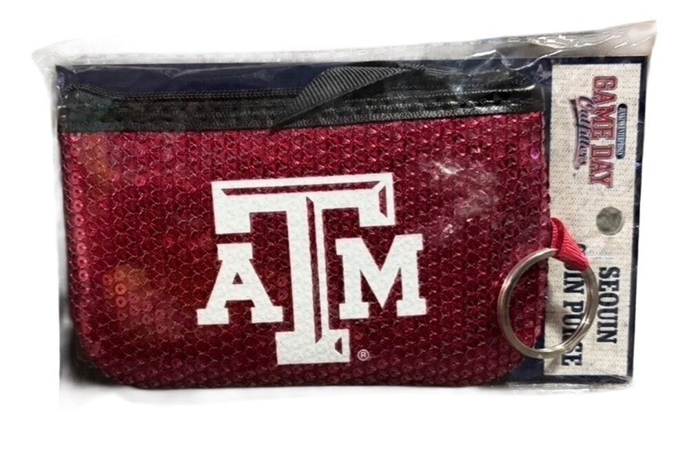 Texas A&M Aggies Sequin Coin Purse Keychain Wallet Maroon NCAA Licensed NWT